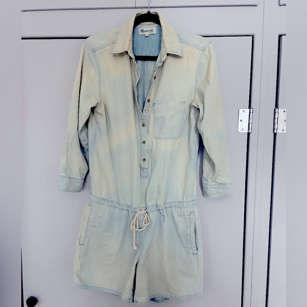 Madewell Light Washed Denim Long Sleeve Romper